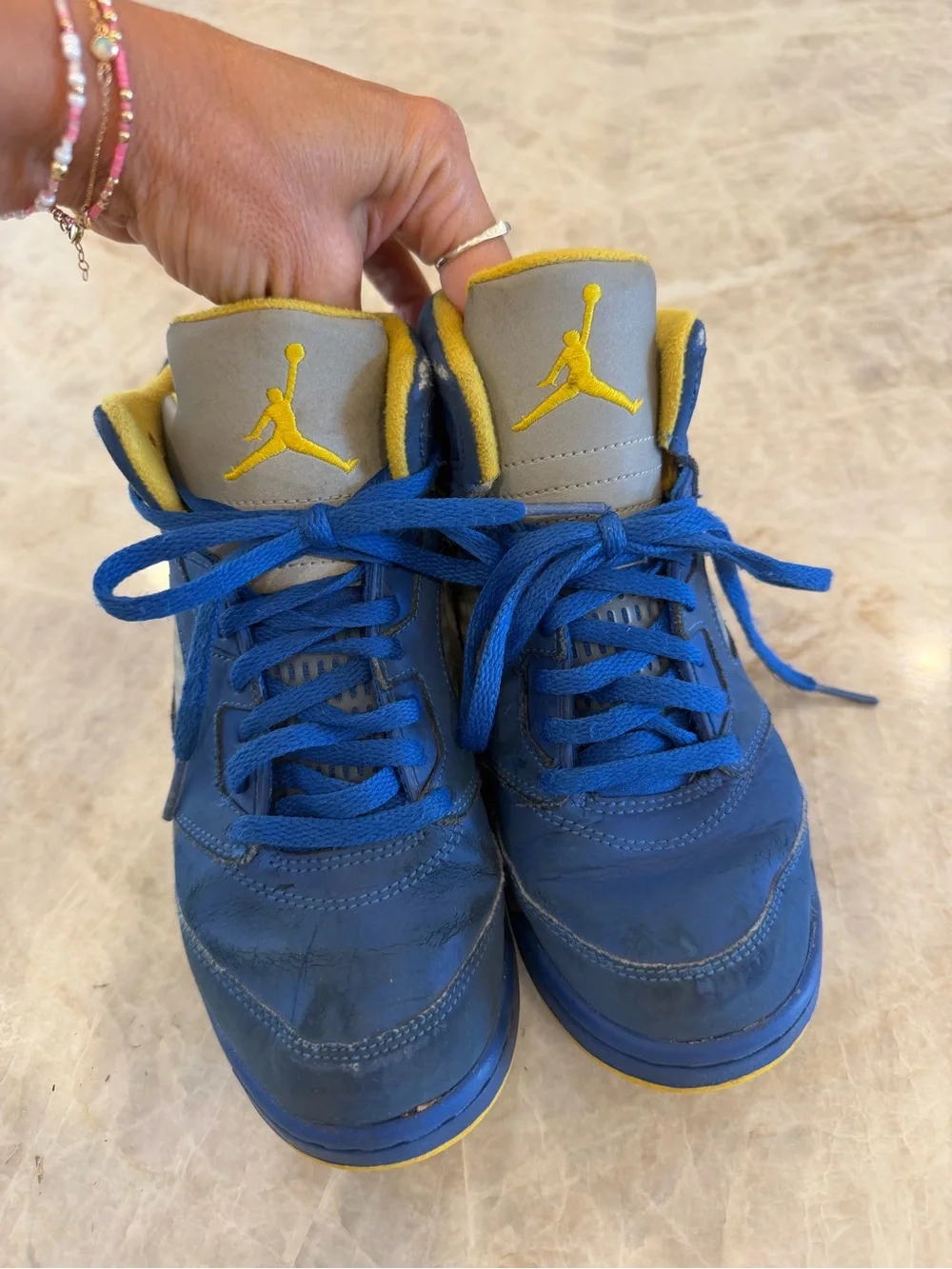 Jordan Kids Blue and Yellow Retro Basketball Sneakers